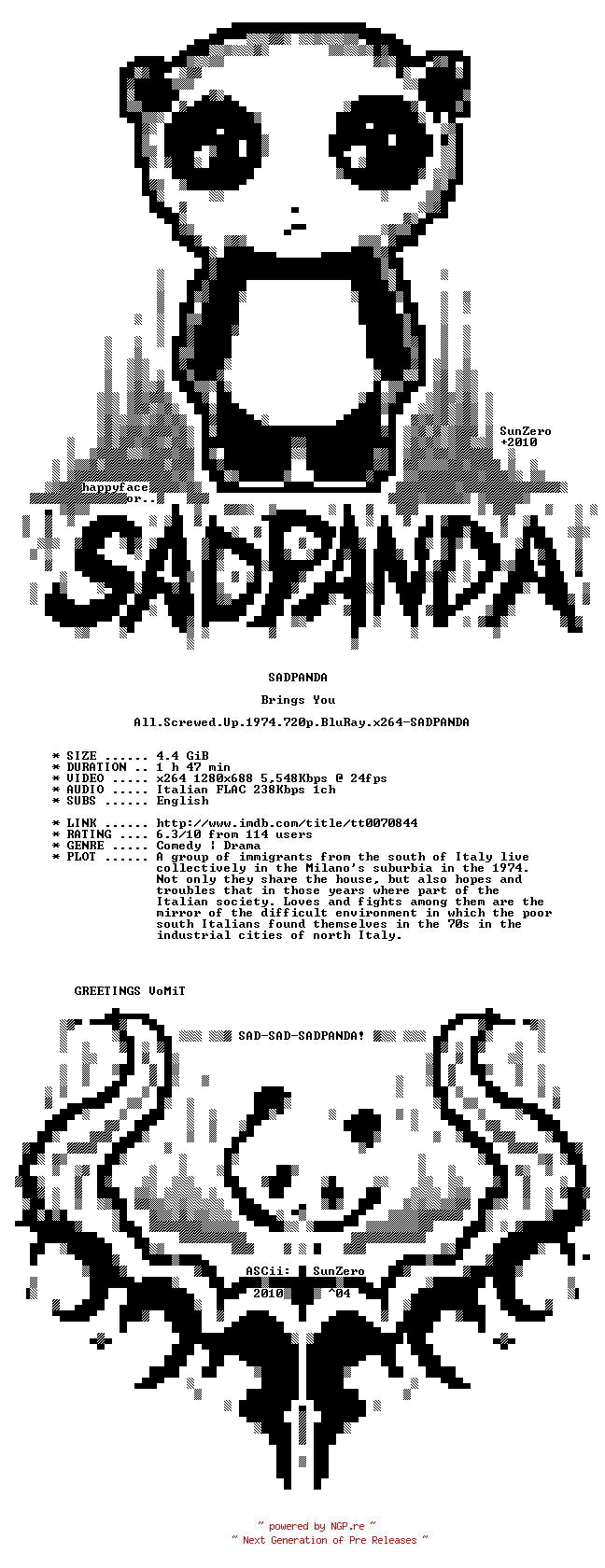 NFO for the release All.Screwed.Up.1974.720p.BluRay.x264-SADPANDA by SADPANDA
