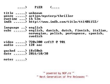 NFO for the release Unknown.2011.iNTERNAL.BDRip.x264-PiER by PiER