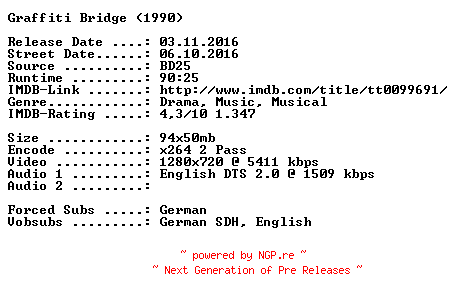 NFO for the release Graffiti.Bridge.1990.German.Subbed.720p.BluRay.x264-SPiCY by SPiCY
