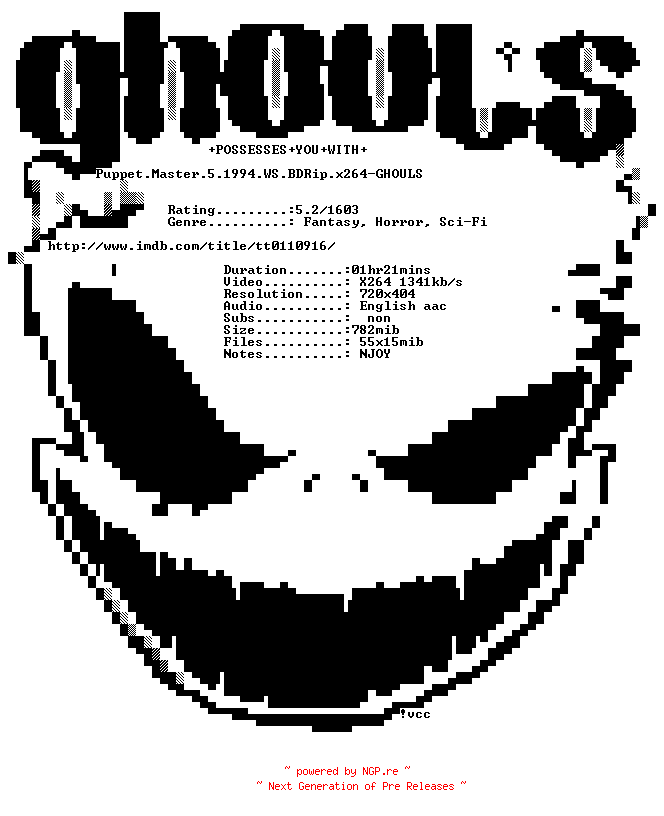 NFO for the release Puppet.Master.5.1994.WS.BDRip.x264-GHOULS by GHOULS