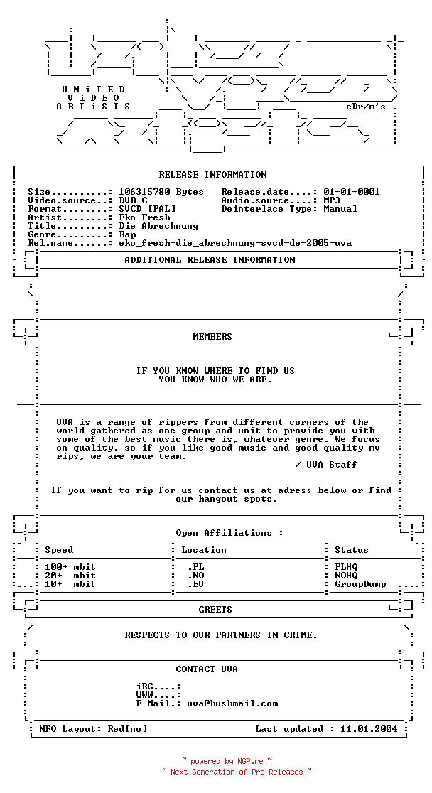 NFO for the release Eko_fresh-die_abrechnung-svcd-de-2005-uva by uva