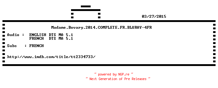 NFO for the release Madame.Bovary.2014.COMPLETE.FR.BLURAY-4FR by 4FR