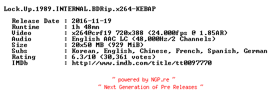 NFO for the release Lock.Up.1989.INTERNAL.BDRip.x264-KEBAP by KEBAP