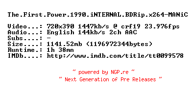 NFO for the release The.First.Power.1990.iNTERNAL.BDRip.x264-MANiC by MANiC