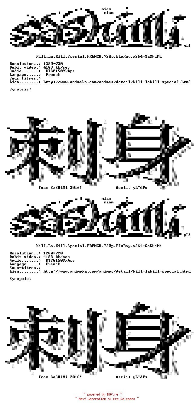 NFO for the release Kill.La.Kill.Special.FRENCH.720p.BluRay.x264-SaSHiMi by SaSHiMi