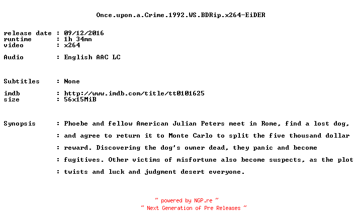 NFO for the release Once.upon.a.Crime.1992.WS.BDRip.x264-EiDER by EiDER