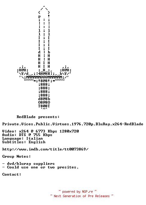 NFO for the release Private.Vices.Public.Virtues.1976.720p.BluRay.x264-RedBlade by RedBlade