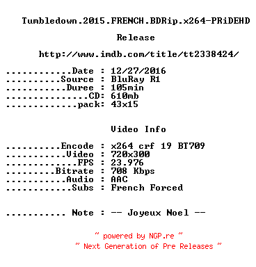NFO for the release Tumbledown.2015.FRENCH.BDRip.x264-PRiDEHD by PRiDEHD