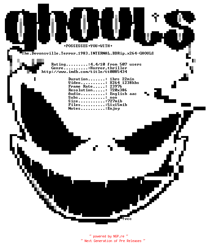 NFO for the release The.Devonsville.Terror.1983.INTERNAL.BDRip.x264-GHOULS by GHOULS