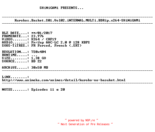 NFO for the release Kurokos.Basket.S01.Vol02.iNTERNAL.MULTi.BDRip.x264-SHiNiGAMi by SHiNiGAMi
