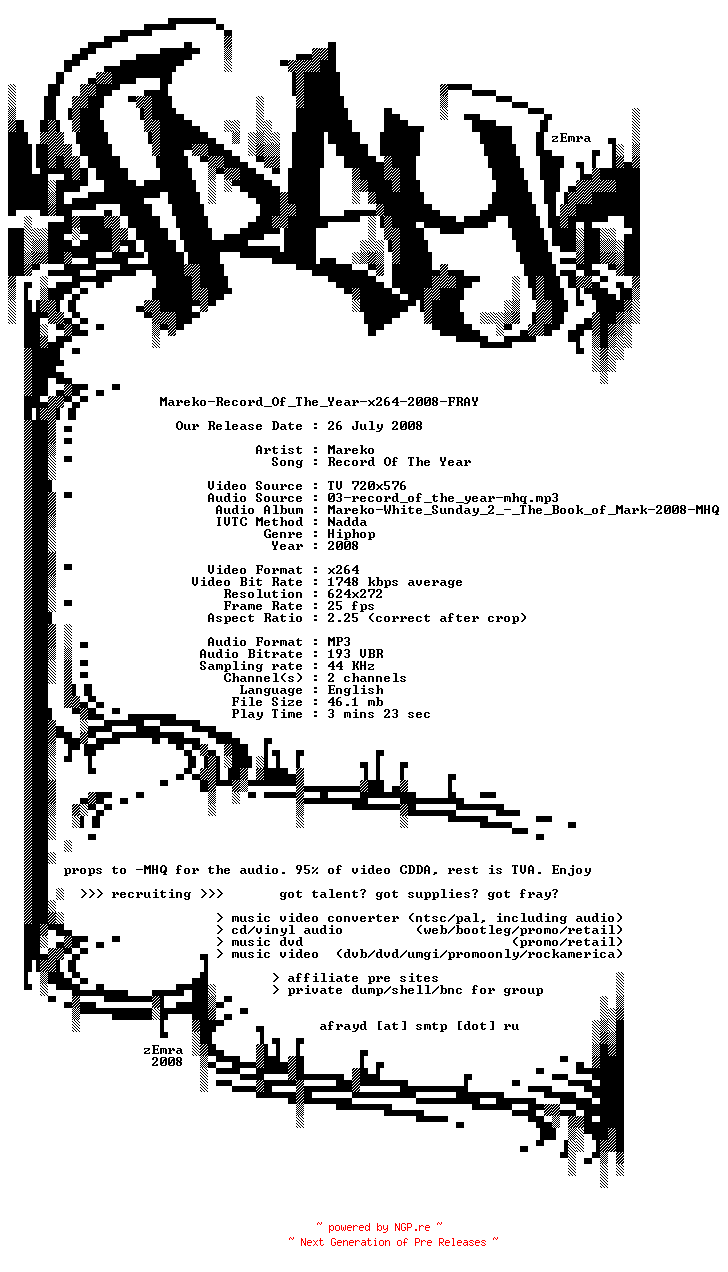 NFO for the release Mareko-Record_Of_The_Year-x264-2008-FRAY by FRAY