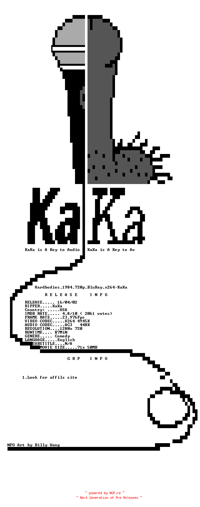 NFO for the release Hardbodies.1984.720p.BluRay.x264-KaKa by KaKa