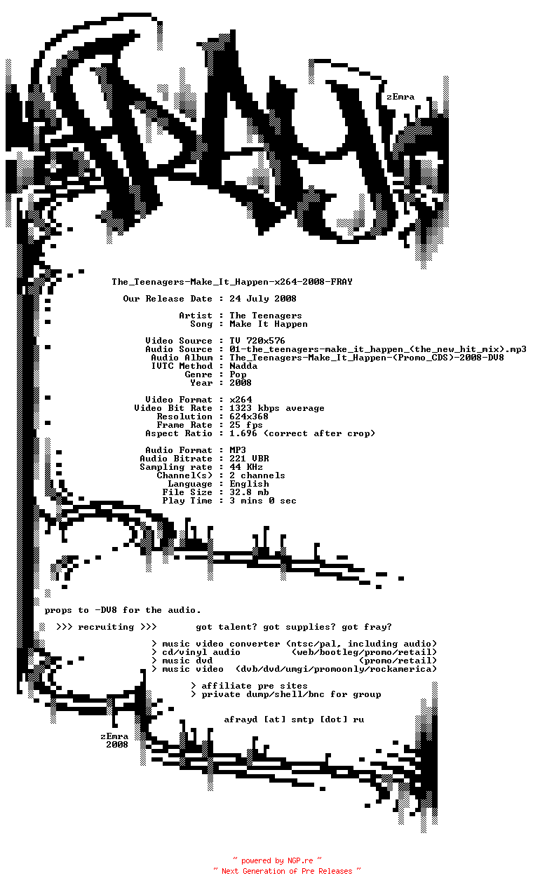 NFO for the release The_Teenagers-Make_It_Happen-x264-2008-FRAY by FRAY