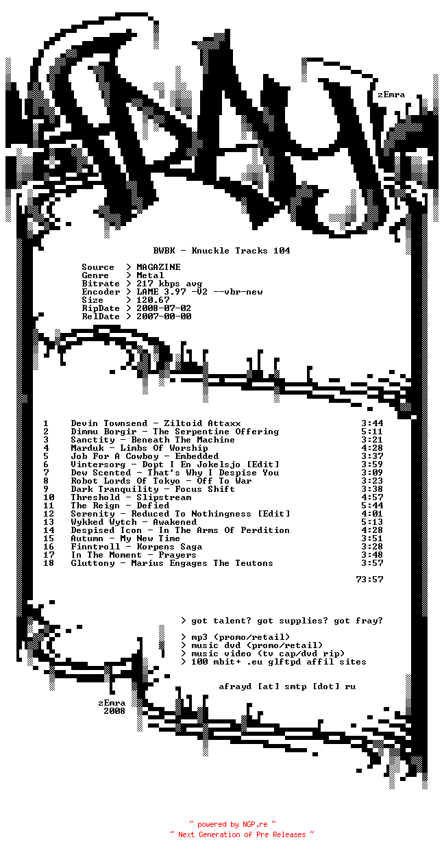 NFO for the release VA-BWBK_Knuckletracks_104-MAG-2007-FRAY by FRAY