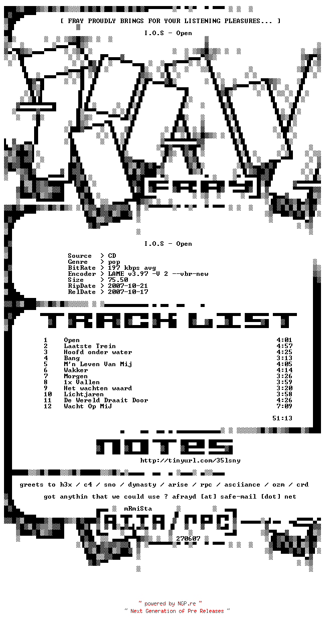 NFO for the release I.O.S-Open-NL-2007-FRAY by FRAY