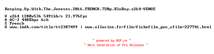 NFO for the release Keeping.Up.With.The.Joneses.2016.FRENCH.720p.BluRay.x264-VENUE by VENUE