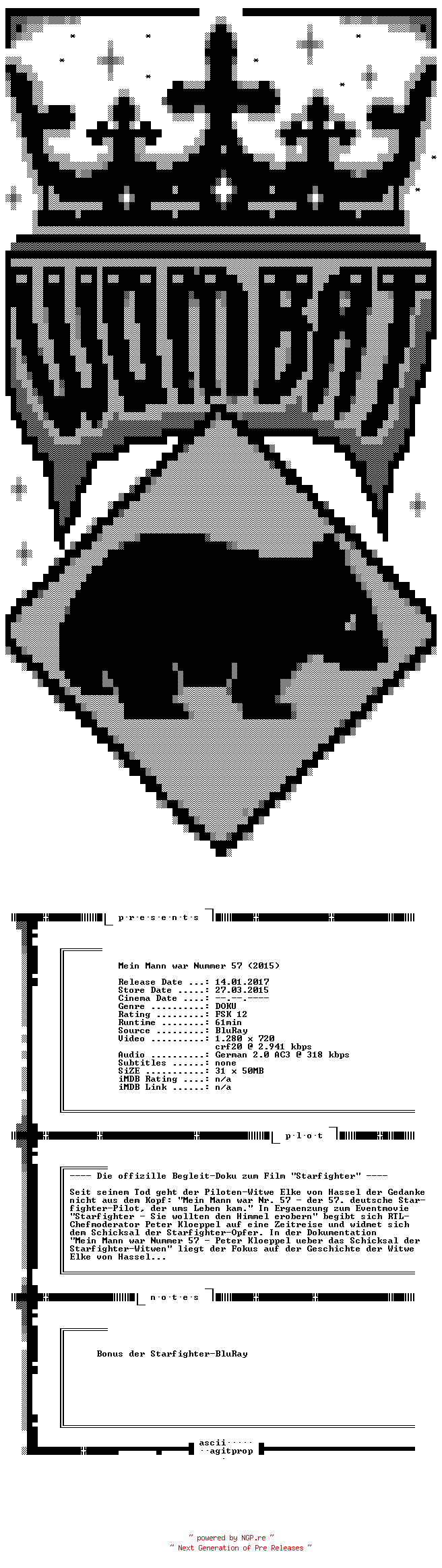 NFO for the release Mein.Mann.war.Nummer.57.2015.German.720p.BluRay.x264-WOMBAT by WOMBAT
