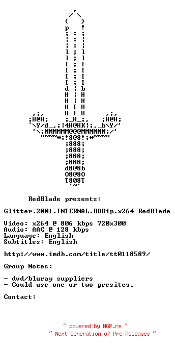 NFO for the release Glitter.2001.INTERNAL.BDRip.x264-RedBlade by RedBlade