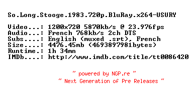 NFO for the release So.Long.Stooge.1983.720p.BluRay.x264-USURY by USURY