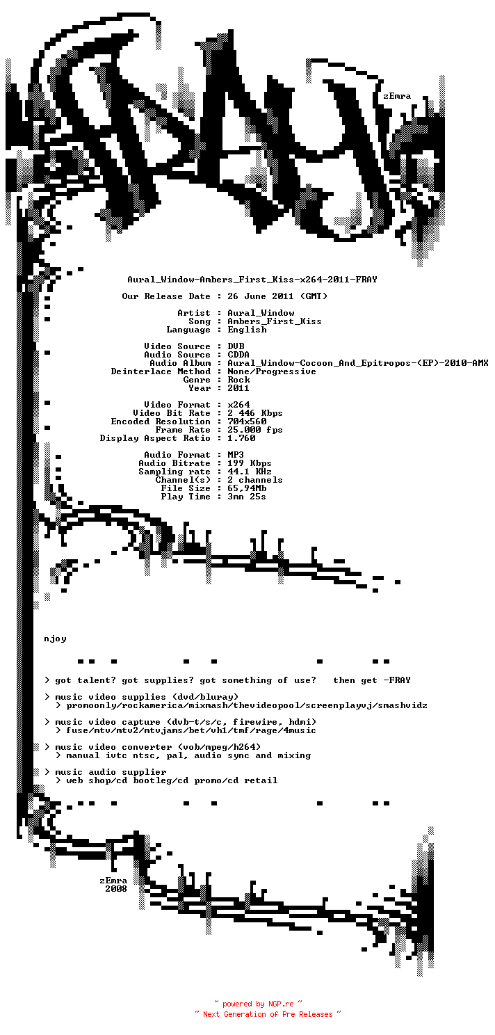 NFO for the release Aural_Window-Ambers_First_Kiss-x264-2011-FRAY by FRAY