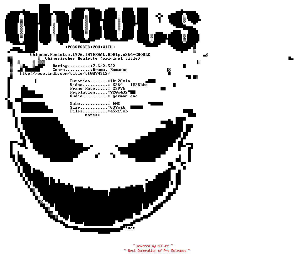 NFO for the release Chinese.Roulette.1976.INTERNAL.BDRip.x264-GHOULS by GHOULS