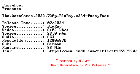 NFO for the release The.OctoGames.2022.720p.BluRay.x264-PussyFoot by PussyFoot