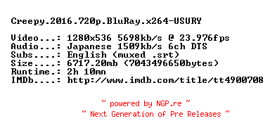 NFO for the release Creepy.2016.720p.BluRay.x264-USURY by USURY