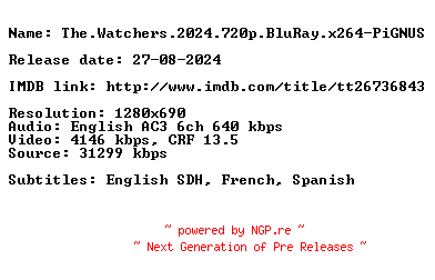 NFO for the release The.Watchers.2024.720p.BluRay.x264-PiGNUS by PiGNUS