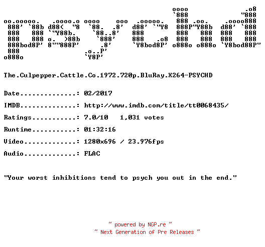 NFO for the release The.Culpepper.Cattle.Co.1972.720p.BluRay.X264-PSYCHD by PSYCHD