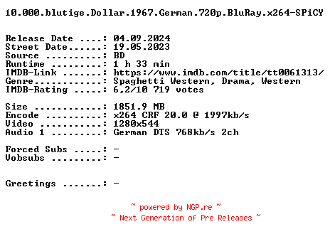 NFO for the release 10.000.blutige.Dollar.1967.German.720p.BluRay.x264-SPiCY by SPiCY