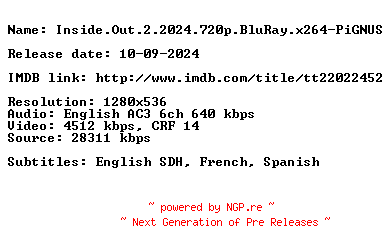 NFO for the release Inside.Out.2.2024.720p.BluRay.x264-PiGNUS by PiGNUS