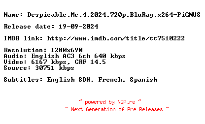 NFO for the release Despicable.Me.4.2024.720p.BluRay.x264-PiGNUS by PiGNUS