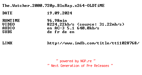 NFO for the release The.Watcher.2000.720p.BluRay.x264-OLDTiME by OLDTiME