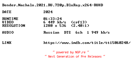 NFO for the release Bender.Nachalo.2021.RU.720p.BluRay.x264-RUHD by RUHD