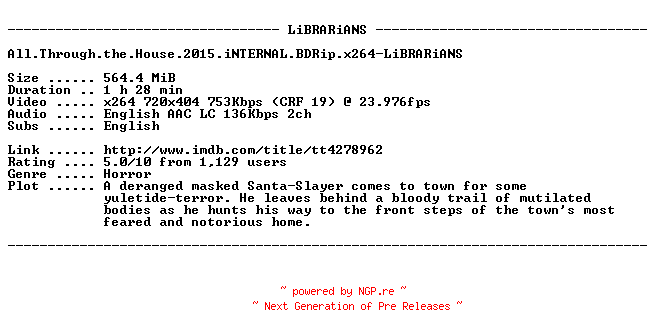 NFO for the release All.Through.the.House.2015.iNTERNAL.BDRip.x264-LiBRARiANS by LiBRARiANS