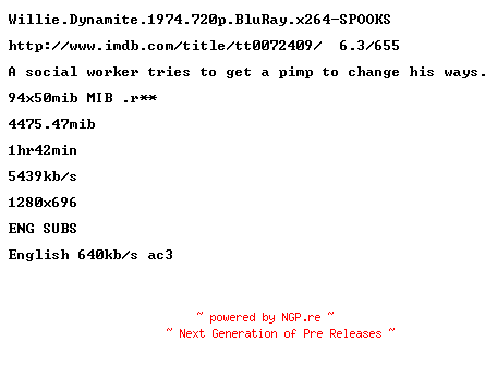 NFO for the release Willie.Dynamite.1974.720p.BluRay.x264-SPOOKS by SPOOKS
