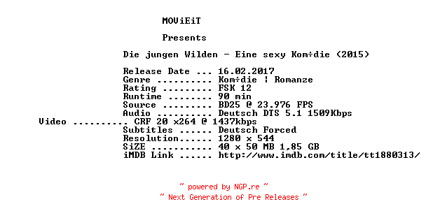NFO for the release Die.jungen.Wilden.2015.German.720p.BluRay.x264-MOViEiT by MOViEiT