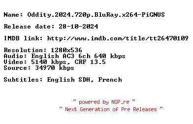NFO for the release Oddity.2024.720p.BluRay.x264-PiGNUS by PiGNUS