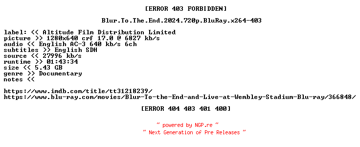 NFO for the release Blur.To.The.End.2024.720p.BluRay.x264-403 by 403