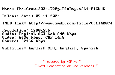 NFO for the release The.Crow.2024.720p.BluRay.x264-PiGNUS by PiGNUS