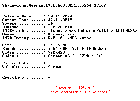NFO for the release Shadowzone.German.1990.AC3.BDRip.x264-SPiCY by SPiCY