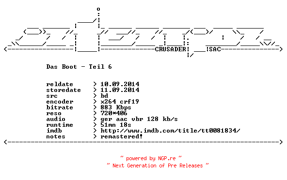 NFO for the release Das.Boot.Teil.6.German.BDRip.x264-iNTENTiON by iNTENTiON