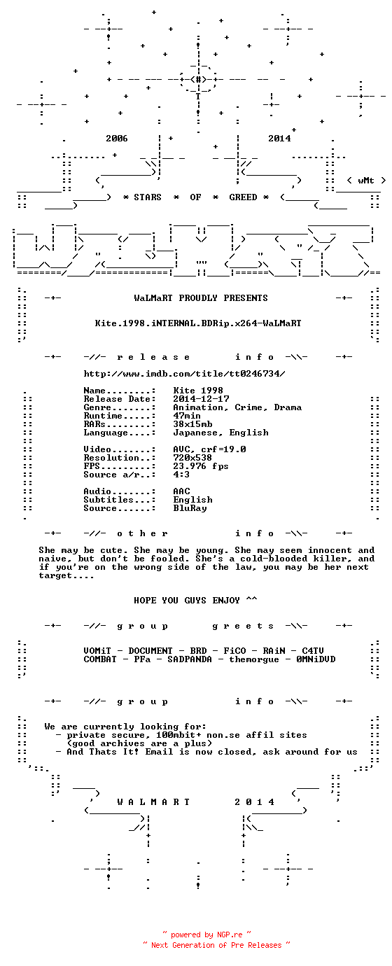 NFO for the release Kite.1998.iNTERNAL.BDRip.x264-WaLMaRT by WaLMaRT