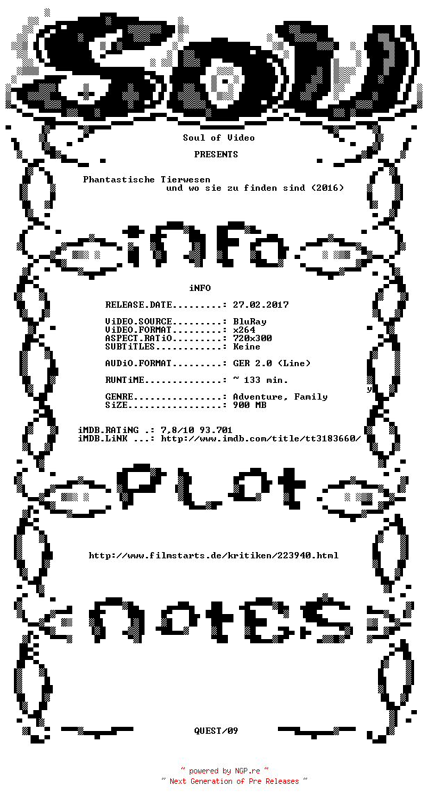 NFO for the release Phantastische.Tierwesen.und.wo.sie.zu.finden.sind.BDRiP.LD.GERMAN.x264-SOV by SOV