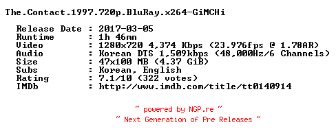 NFO for the release The.Contact.1997.720p.BluRay.x264-GiMCHi by GiMCHi