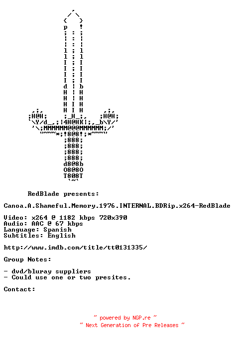NFO for the release Canoa.A.Shameful.Memory.1976.INTERNAL.BDRip.x264-RedBlade by RedBlade