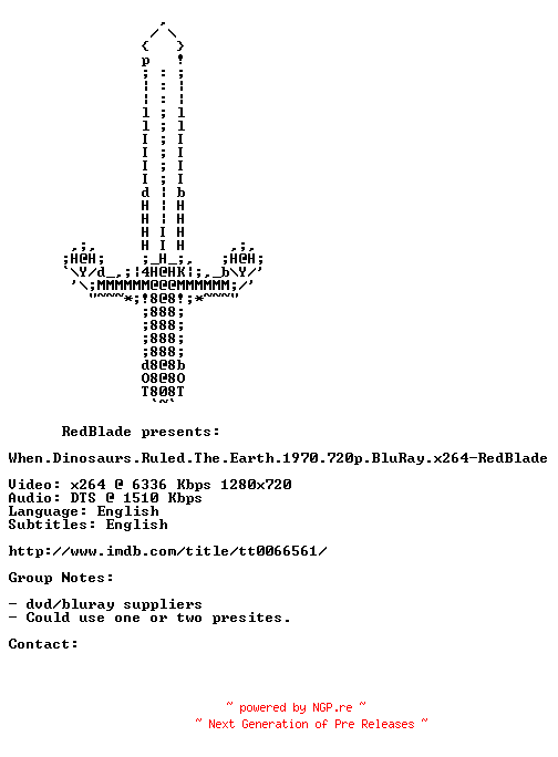 NFO for the release When.Dinosaurs.Ruled.The.Earth.1970.720p.BluRay.x264-RedBlade by RedBlade