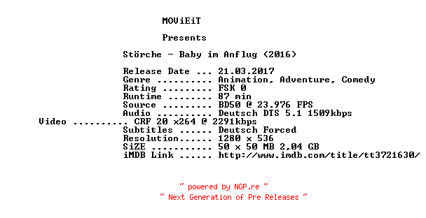 NFO for the release Stoerche.Abenteuer.im.Anflug.2016.German.720p.BluRay.x264-MOViEiT by MOViEiT