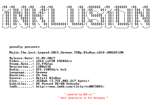 NFO for the release Mojin.The.Lost.Legend.2015.German.720p.BluRay.x264-iNKLUSiON by iNKLUSiON