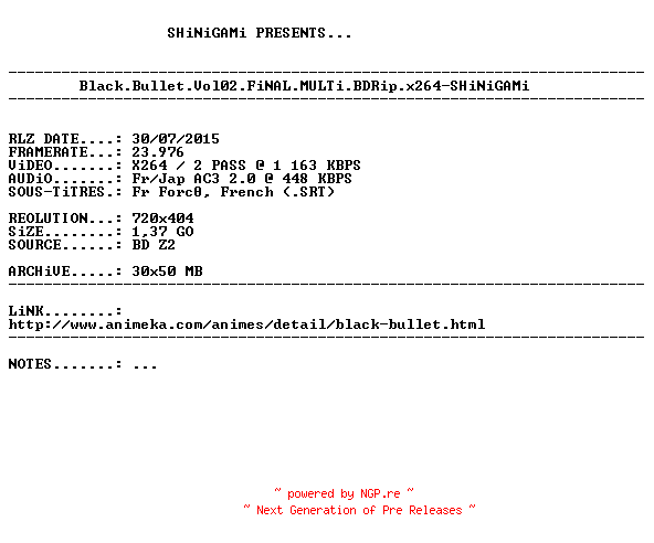 NFO for the release Black.Bullet.Vol02.FiNAL.MULTi.BDRip.x264-SHiNiGAMi by SHiNiGAMi